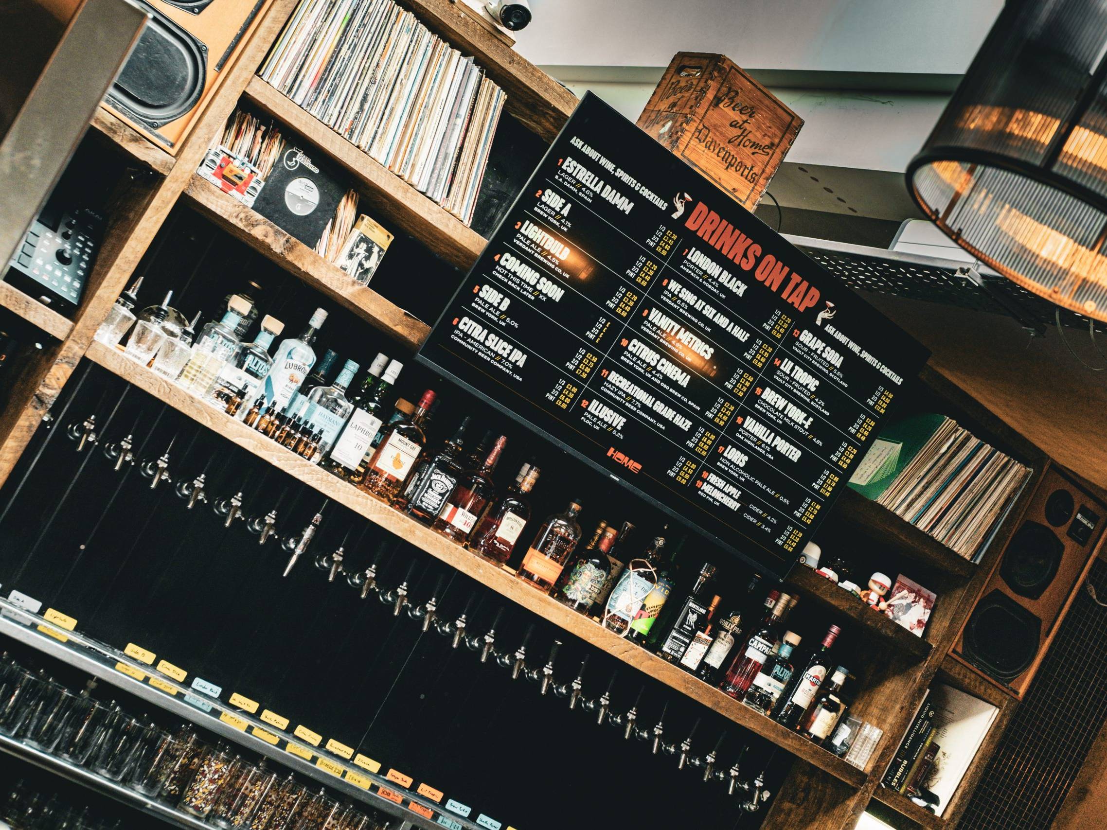 Home Listening Bar back bar and custom signage