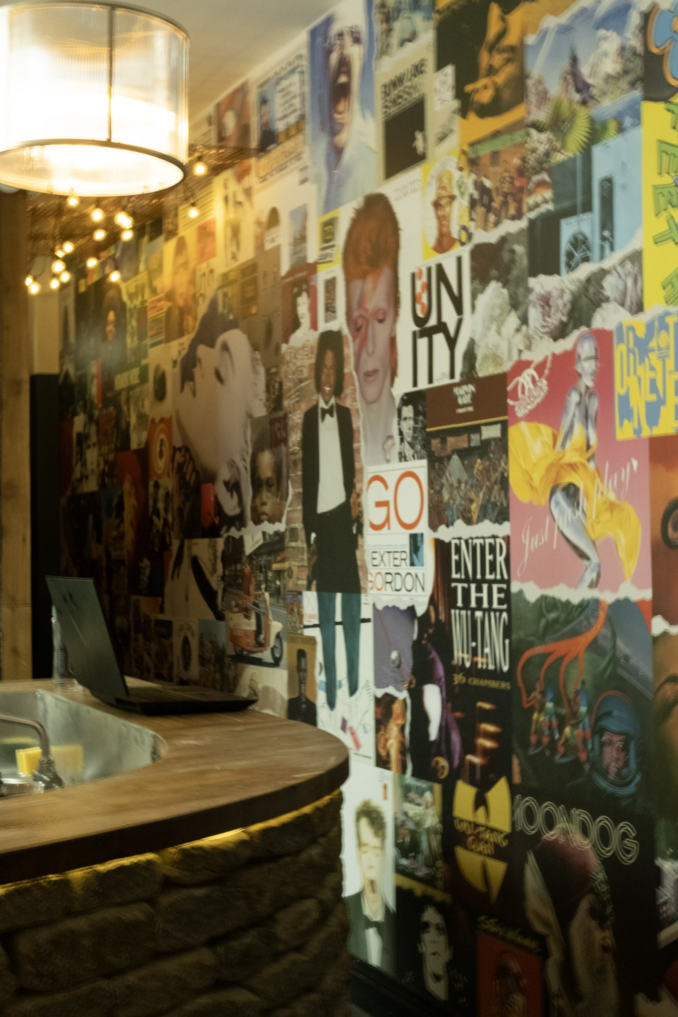 Custom artwork and furniture at Home Listening Bar