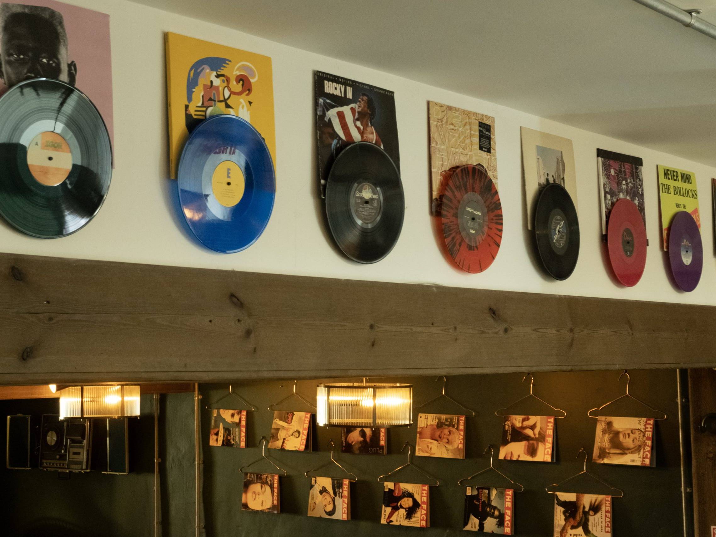 Record display and artwork at Home Listening Bar