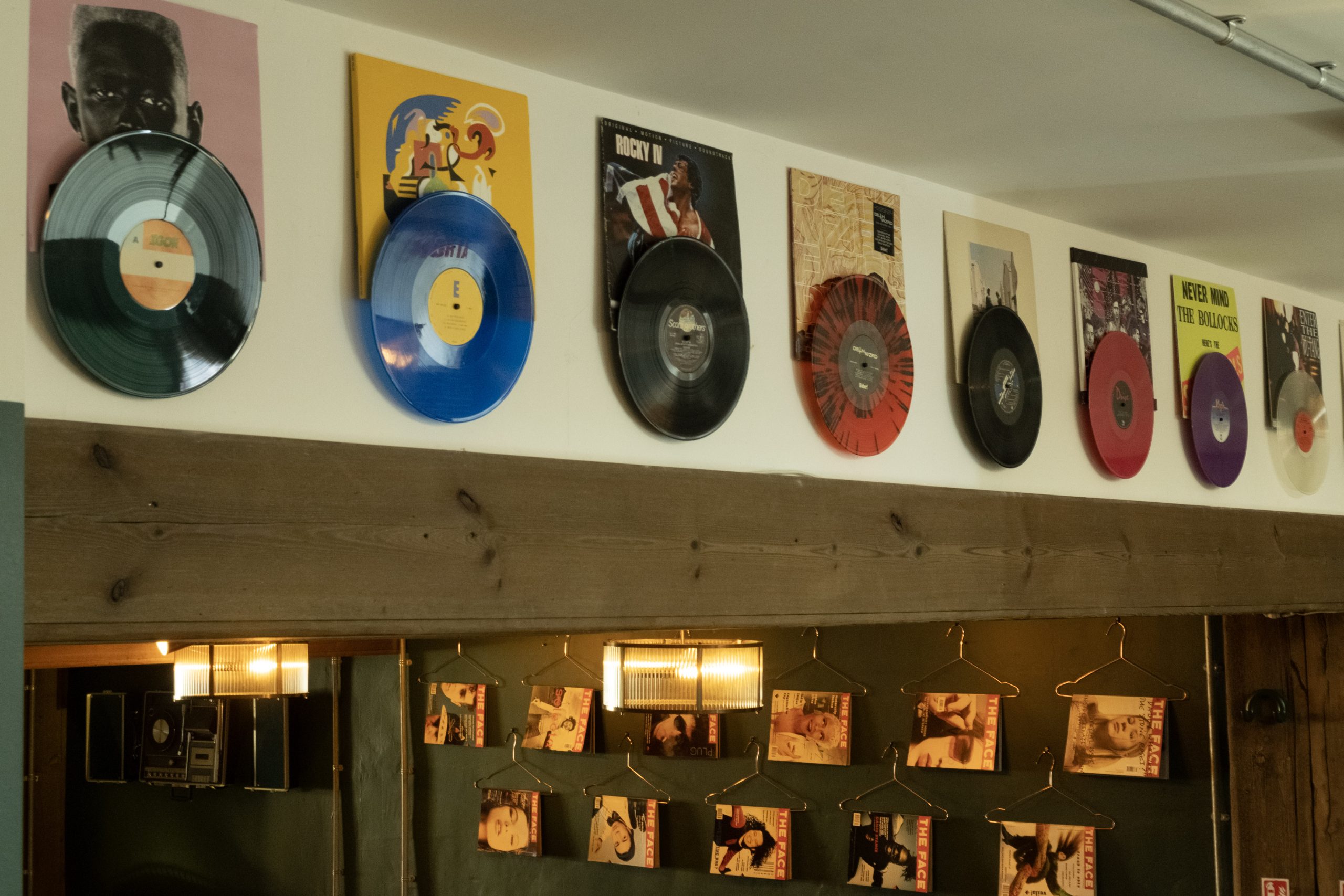 Record display and artwork at Home Listening Bar